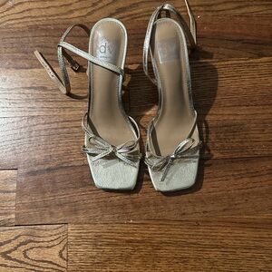 DV by Dolce Vita Metallic Gold Bow Ankle-Strap Heels